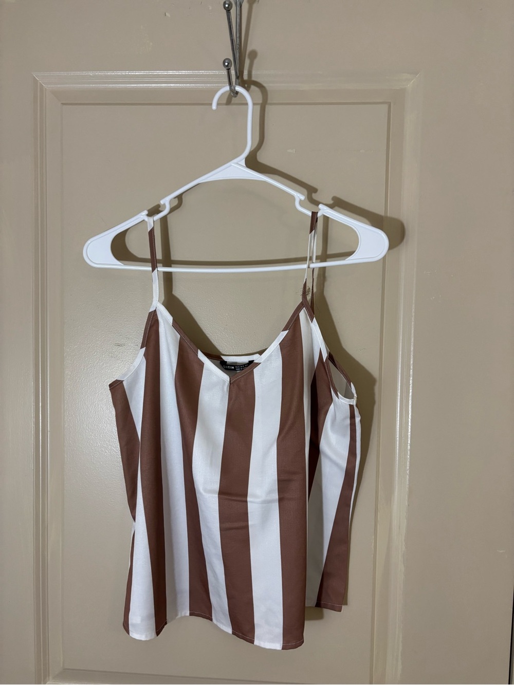 SHEIN Brown & White Vertical Stripe Cami Top